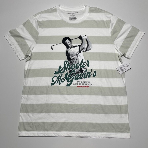 HAPPY GILMORE - T-SHIRT TEE MEN’S Medium WHITE Striped MCGAVIN GRAPHIC PRINT NWT - Picture 1 of 4